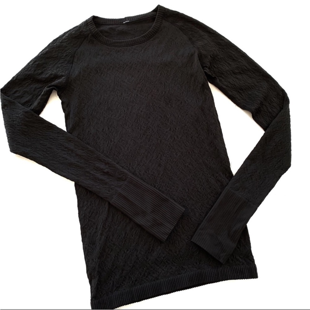 Lululemon Black Textured Rest Less Pullover Long Sleeve Fitted Shirt Womens 4 - Picture 2 of 4